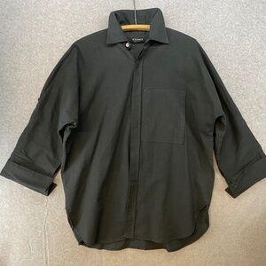 VIntage Dilemma New York Large Black Cotton Button Up Roll Tab Sleeves 54" Chest